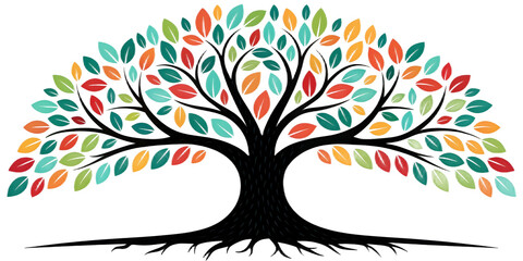 Obraz premium An abstract vector silhouette of a tree with leaves is a beautiful floral illustration of nature's changing seasons