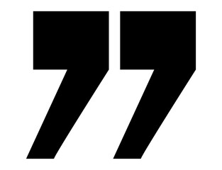 Double quotation marks icon for blogs and magazines, compact slanted block style, bold black...