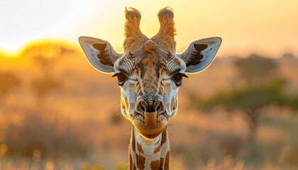 Close up of a giraffe with the sun behind it makes for a stunning wildlife image in the African savanna