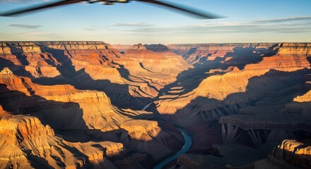 Grand Canyon aerial view with helicopter offering stunning desert landscape