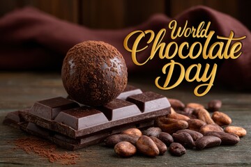 A delectable world chocolate day display with cocoa beans and treats