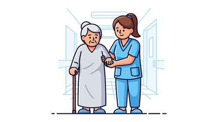 Gentle Guidance: A compassionate nurse assists an elderly woman, a symbol of support and empathy within a caring healthcare setting, illuminating the essence of patient well-being.