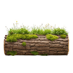 Forest log with moss isolated on transparent background