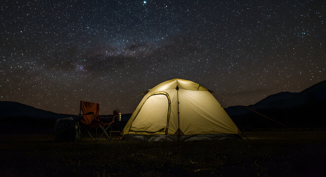 Stargazing camping adventure under the mesmerizing Milky Way, ideal for outdoor enthusiasts and travel bloggers