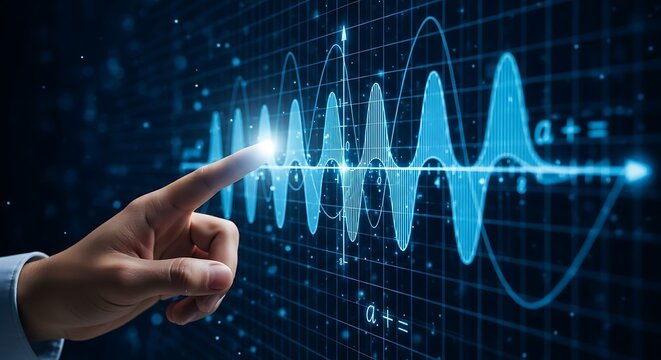 Hand touching a digital waveform on a futuristic screen