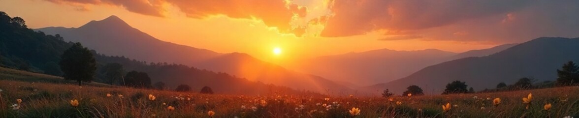 Serene landscape at sunrise, conveying peace and spiritual connection with the divine Ideal for meditation, contemplation, and religious themes , divine, transcendence