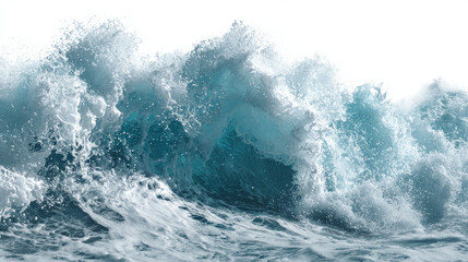 Obraz premium Powerful ocean waves with white foam on isolated white background in banner format