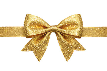 Gold glitter bow with ribbon streamers isolated on a transparent background image