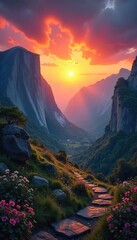 Serene landscape at dawn, symbolizing inner peace and the pursuit of spiritual enlightenment A journey of self-discovery and connection with the divine , reflection, dawn