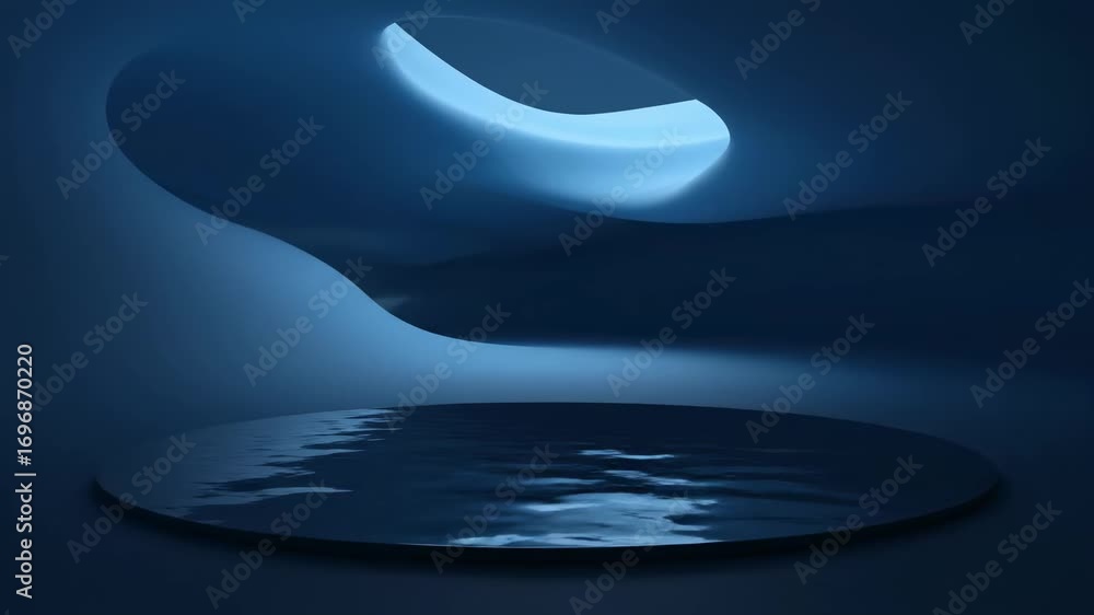 Poster abstract dark blue circular pool reflection - a digital video shows a dark blue, abstract space with