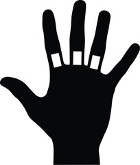 Fototapeta premium Black silhouette of an open hand with stylized fingers showing squares, symbolizing counting or signals.