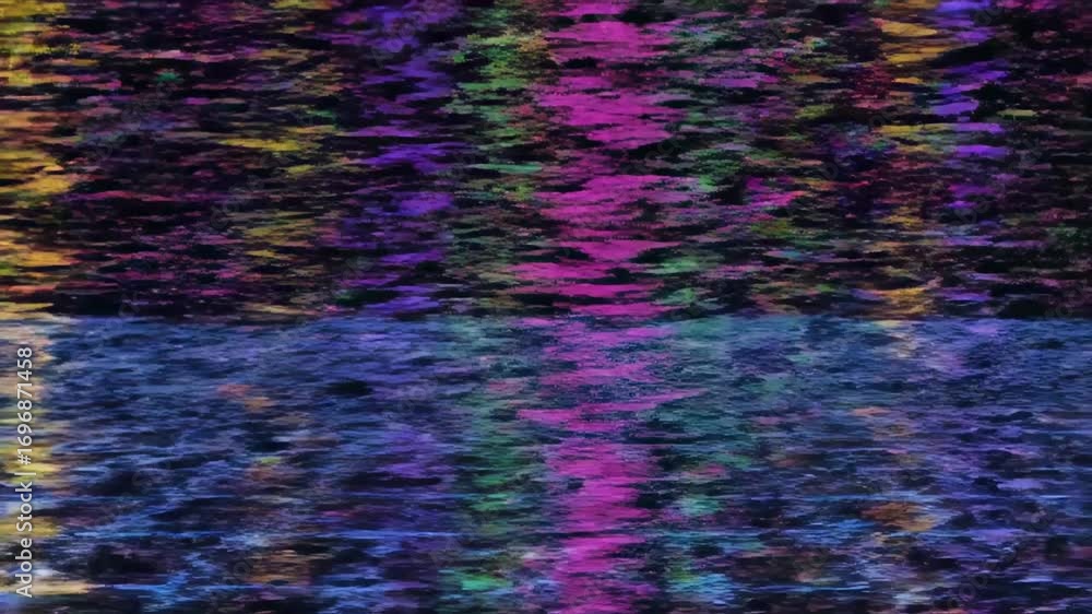 Poster neon grid glitch background - vibrant neon stripes with a digital glitch effect are reflected on a r