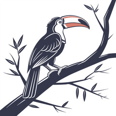 Obraz premium Toucan with Coral Beak Perched on a Branch with Leaves bird