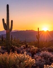 Desert sunrise with cacti