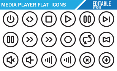 Flat line design of playback and sound control icon pack
