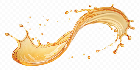 realistic smooth liquid honey splash in curve style isolated on transparent background