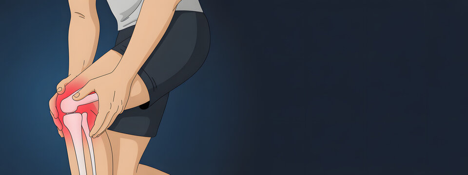 Knee Injury: A depiction of knee injury or pain, featuring a person holding his knee and illustrating the problem