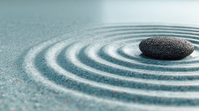 Zen ripple water stone balance calm minimal smooth meditation harmony tranquil ripples surround single stone water, calm mood with soft light - Powered by Adobe