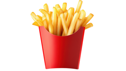 French Fries in Red Container  isolated on a Transparent or white Background