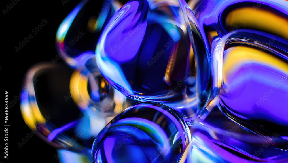 Poster abstract composition of polished elements arranged in a dynamic pattern. glass or liquid metal, brig