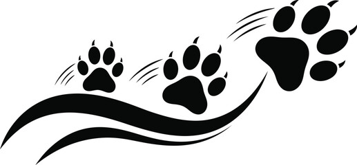 Fototapeta premium Dynamic paw prints in motion across a sweeping curve, symbolizing movement and nature.