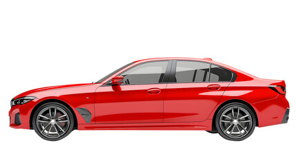 Red Sedan Car Side View On White Background automobile isolated on a transparent background