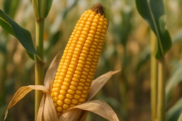 Close-up of hybrid maize ear formed after cross-pollination in seed production.