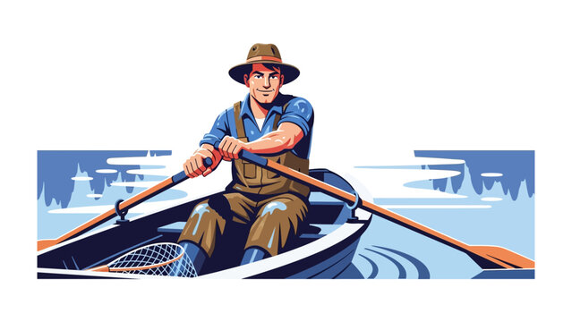 Man Rowing on Water: A skilled individual navigates the tranquil waters in a rowboat, propelling himself with rhythmic strokes. The scene captures the essence of tranquility.