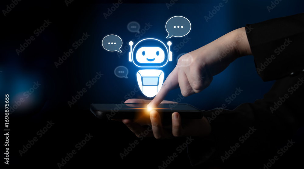 Aufkleber ai chatbot virtual assistant interacting with users through ai conversation bubbles, symbolizing ai 
