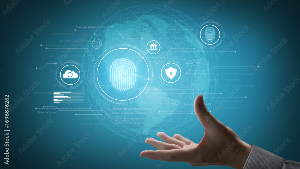 Aufkleber biometric identity system using fingerprint and facial recognition to secure cloud access, protect s