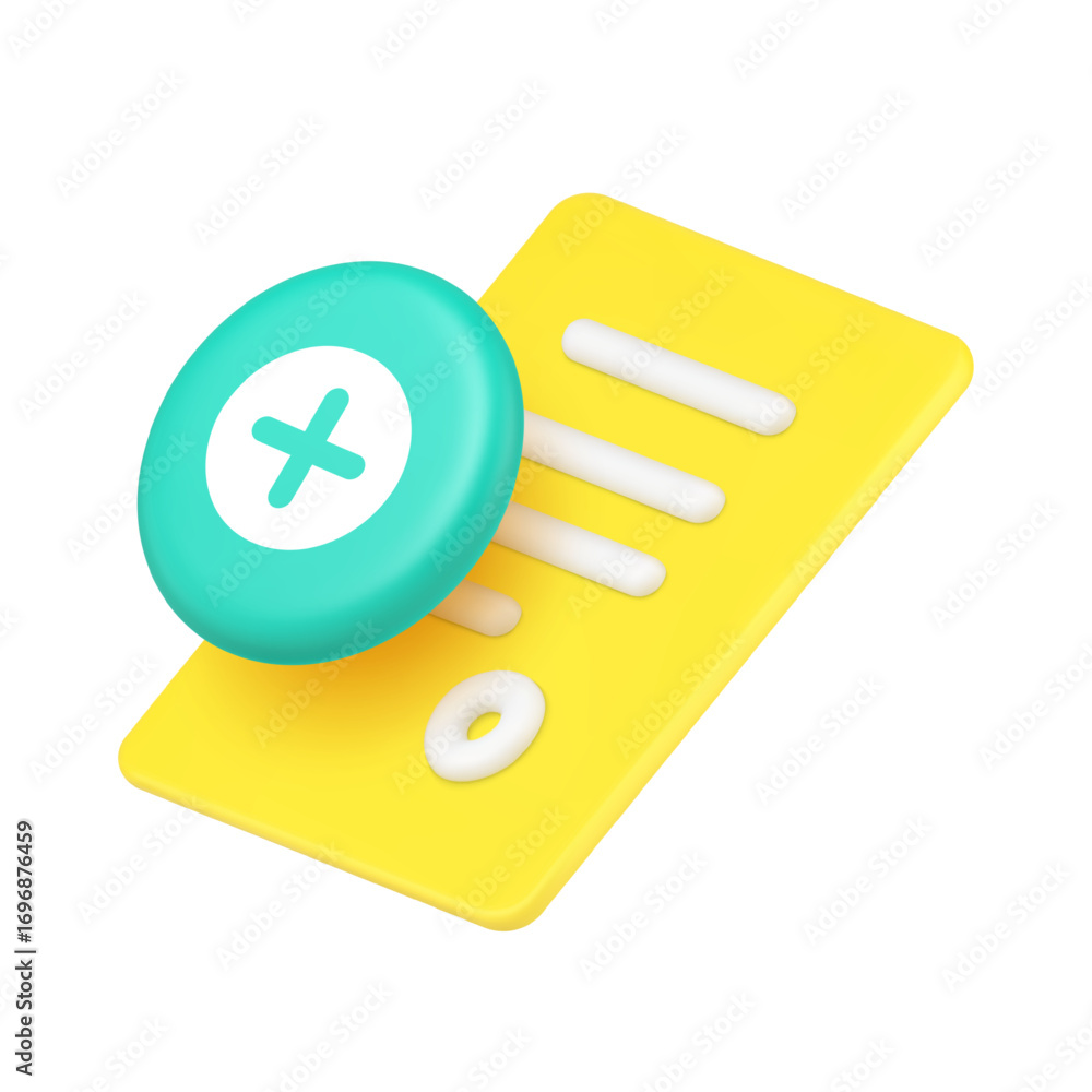 Poster document and add button icon for file management systems and content creation interfaces. represents