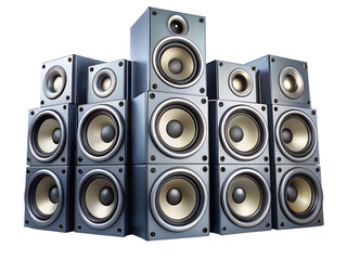 Stack of audio speaker cabinets isolated on transparent background