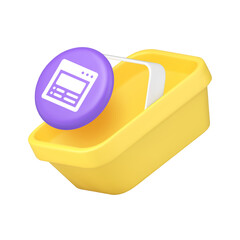 Online shopping and ecommerce platform concept with shopping cart and website interface symbol for retail business. Modern 3d icon realistic vector illustration.