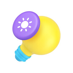 Smart home automation and bright idea innovation concept with light bulb and dimmer switch. Modern 3d icon realistic vector illustration.