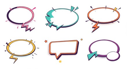 Abstract Funky Frames and Playful Blank Stickers Vector Set with Retro Groovy Labels, Bold Cartoon Zig Zag Geometric Shapes, Arrow Pointers, and Empty Comic Style Badges