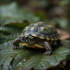 Naklejka premium A Small Turtle Taking a Slow and Steady Journey Down a Forest Path