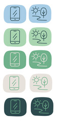 Mentale Gesundheit &ndash; Icon-Paar Bildschirmzeit &harr; Offline (Smartphone & Naturweg), Farbvarianten &ndash; Minimal Flat Line Vector