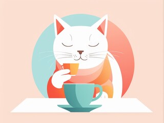 A tranquil cat enjoying a cup of tea