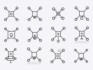 Drone Icon Set with Quadcopter Technology and Aerial Camera Vector Illustration