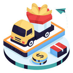 A trendy design icon of present delivery truck