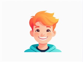 A cheerful cartoon male figure with red hair and a blue hoodie