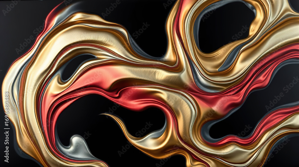 Poster an abstract composition of polished elements arranged in a dynamic pattern. glass or liquid metal, b