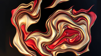 Obraz premium An abstract composition of polished elements arranged in a dynamic pattern. Glass or liquid metal, bright silver-gold and red colors, smoothly flowing into each other.