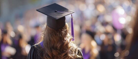 The Graduate Wearing a Mortarboard and Gown Overlooking a Celebratory Graduation Crowd
