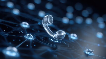 Customers concern support system concept. Abstract representation of communication with a phone receiver and digital elements in a blue background.