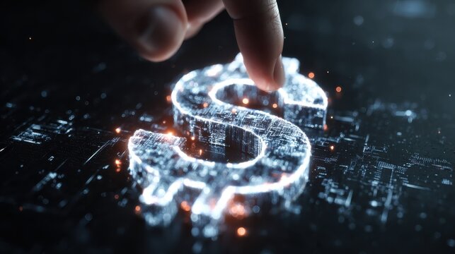 hand places glowing dollar sign puzzle piece on futuristic tech background digital finance investment and business solution concept