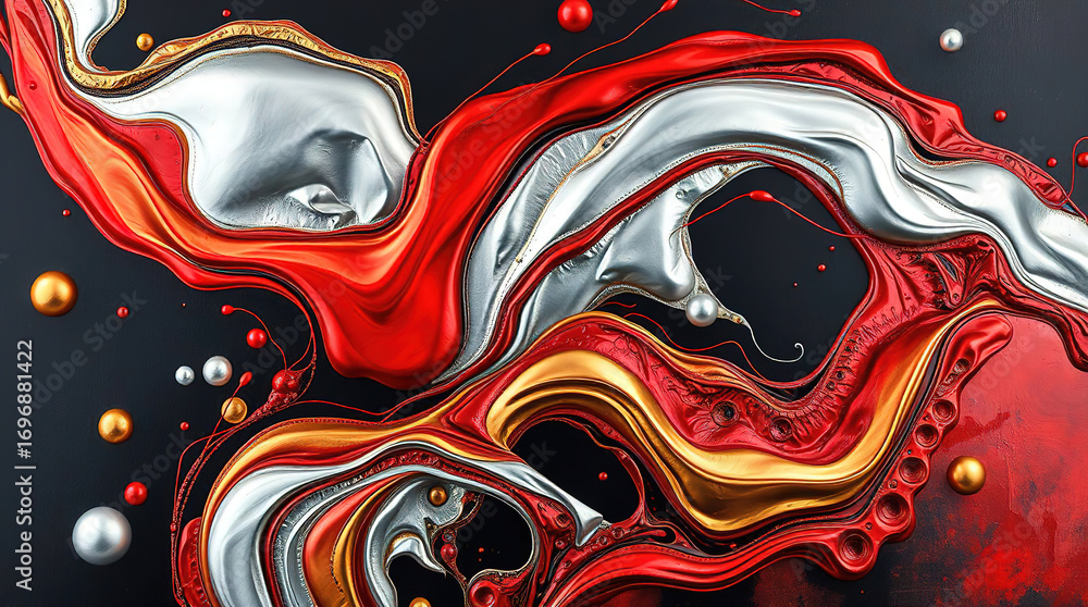 Aufkleber an abstract composition of polished elements arranged in a dynamic pattern. glass or liquid metal, b