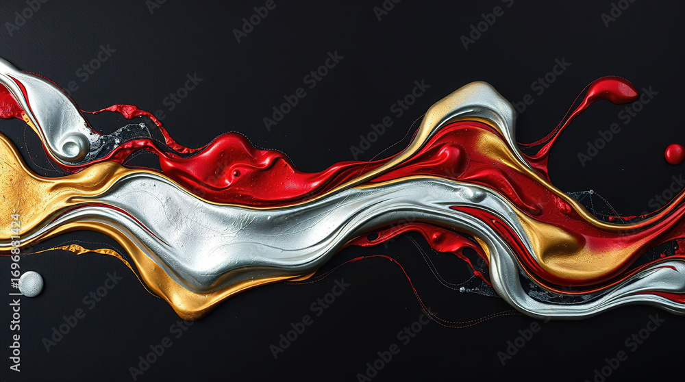 Poster an abstract composition of polished elements arranged in a dynamic pattern. glass or liquid metal, b