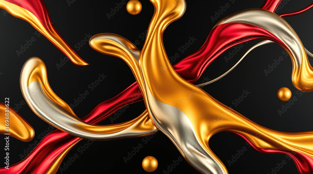 Aufkleber an abstract composition of polished elements arranged in a dynamic pattern. glass or liquid metal, b