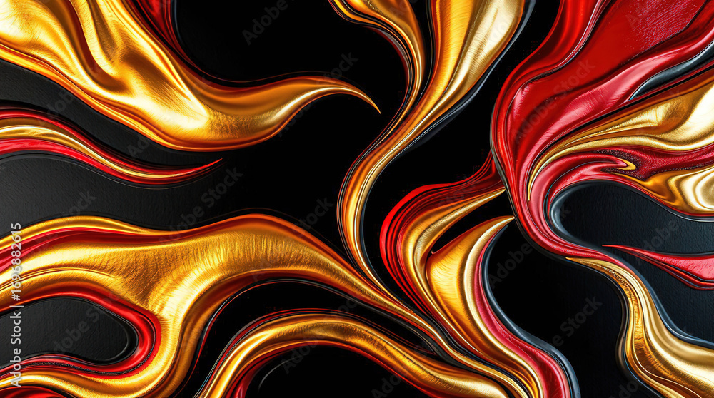 Poster an abstract composition of polished elements arranged in a dynamic pattern. glass or liquid metal, b